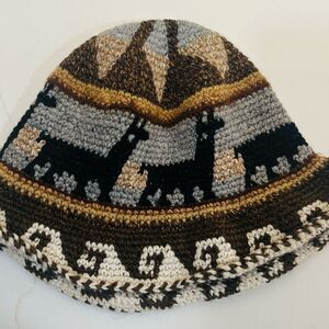 Handmade Crochet Roll Up Llama Pattern Alpaca Hat